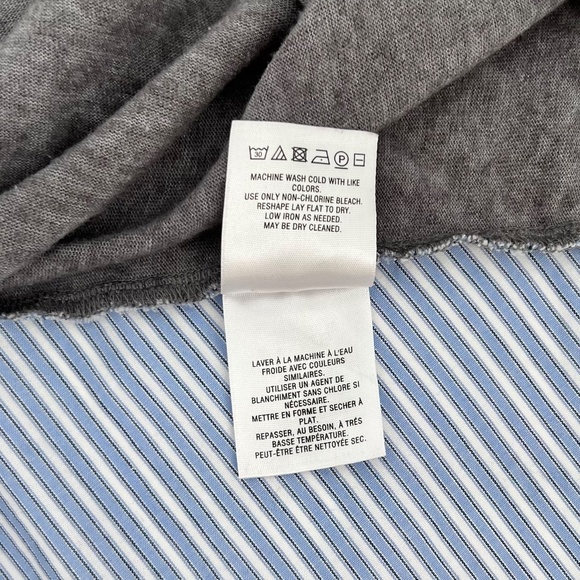 Deletta Womens Linen Blend Short Sleeve Top Size L Gray Blue Stripe Mixed Media - Picture 11 of 15